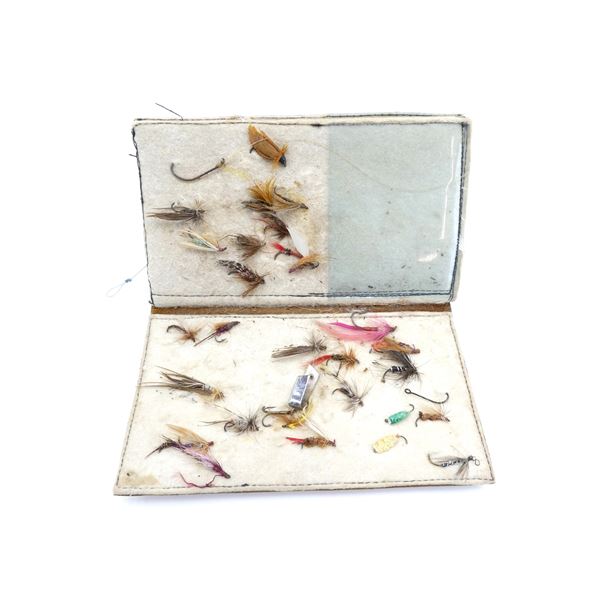 VINTAGE LEATHER PACK OF TROUT FLY FISHING FLIES