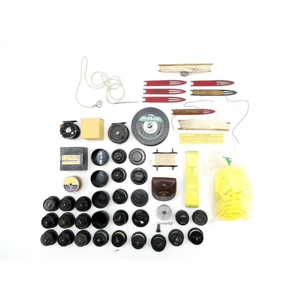 ASSORTED FISHING REEL SPOOLS, ROPE, ETC. LOT