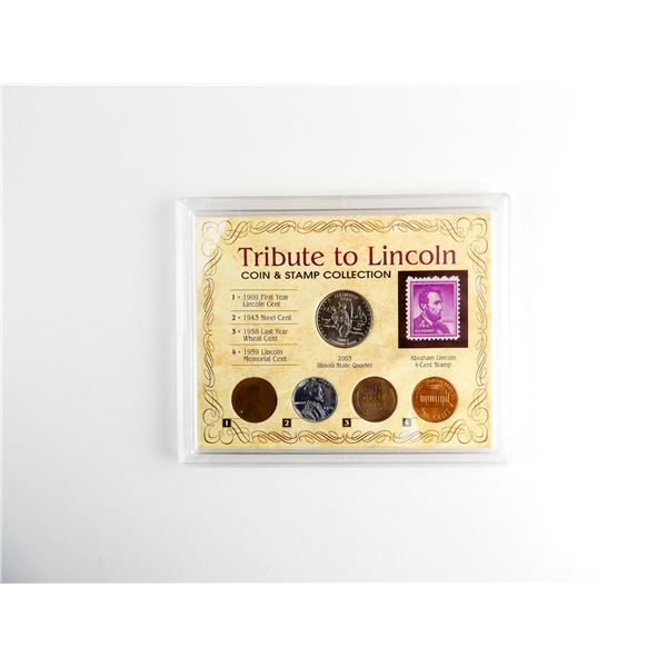 COLLECTIBLE U.S. TRIBUTE TO LINCOLN COIN AND STAMP COLLECTION