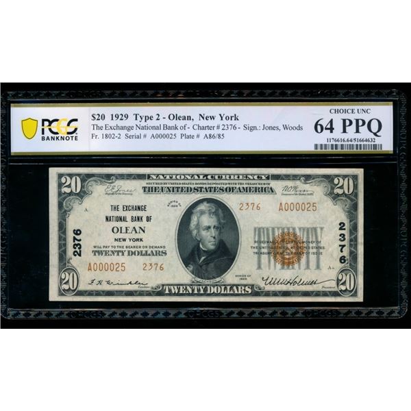 1929 $20 New York National PCGS 64PPQ