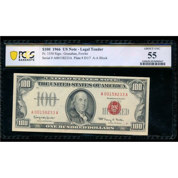 1966 $100 Legal Tender Note PCGS 55