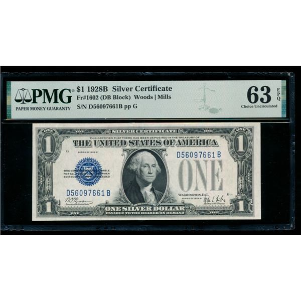 1928B $1 Silver Certificate PMG 63EPQ