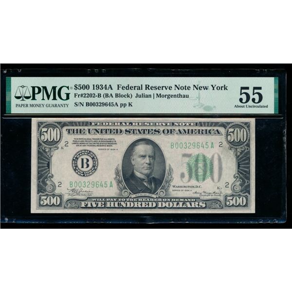 1934A $500 New York FRN PMG 55