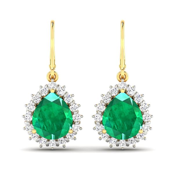 14KT Yellow Gold 2.88ctw Zambian Emerald and Diamond Earrings