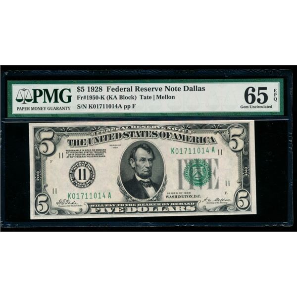 1928 $5 Dallas FRN PMG 65EPQ