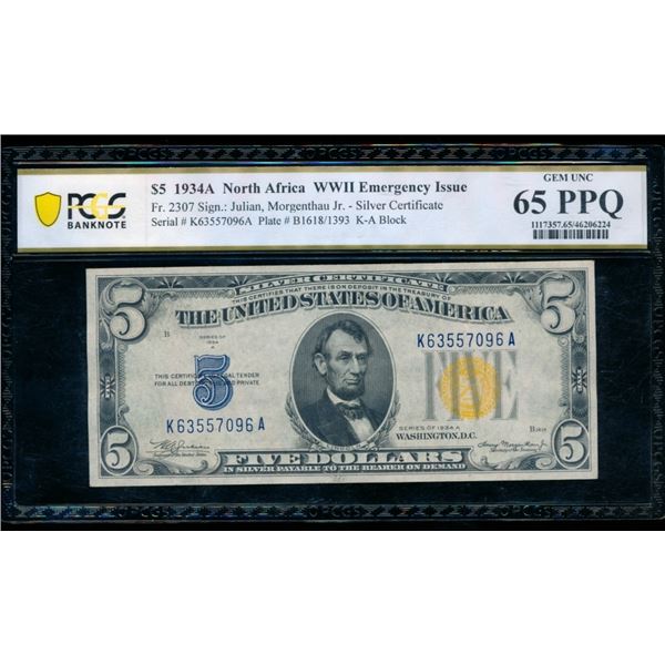 1934A $5 N Africa Silver Certificate PCGS 65PPQ