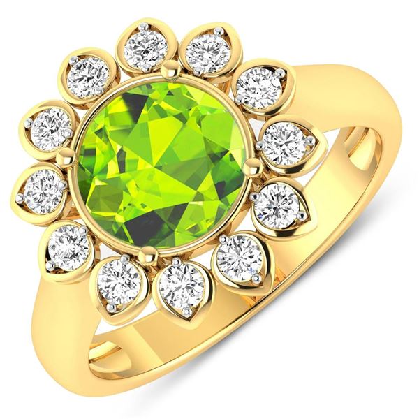14KT Yellow Gold 1.85ctw Peridot and Diamond Ring