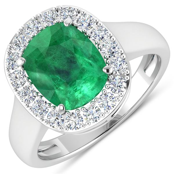 14KT White Gold 2.5ct Zambian Emerald and Diamond Ring