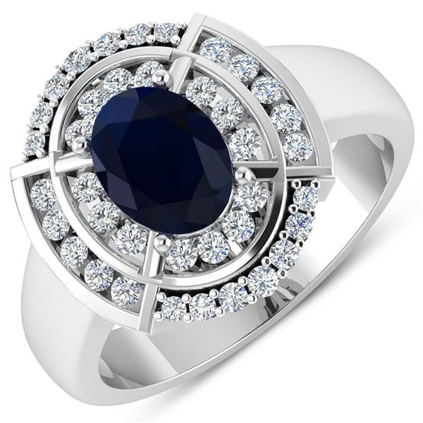 14KT White Gold 1.3ct Blue Sapphire and Diamond Ring