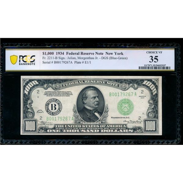 1934 $1000 New York FRN PCGS 35