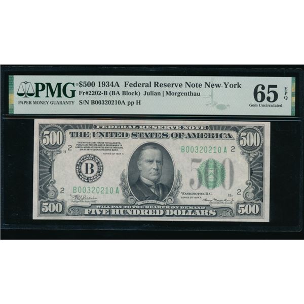 1934A $500 New York FRN PMG 65EPQ