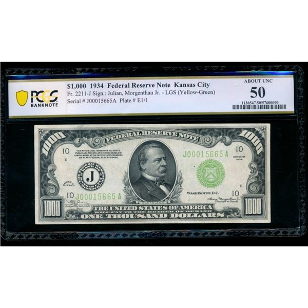 1934 $1000 Kansas City FRN PCGS 50
