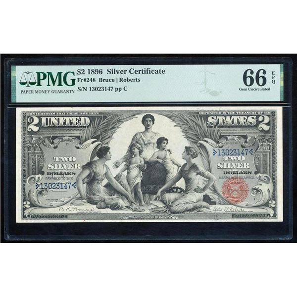 1896 $2 Educational Silver Certificate PMG 66EPQ