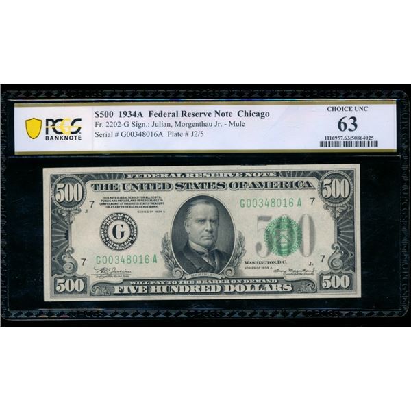 1934A $500 Chicago FRN PCGS 63