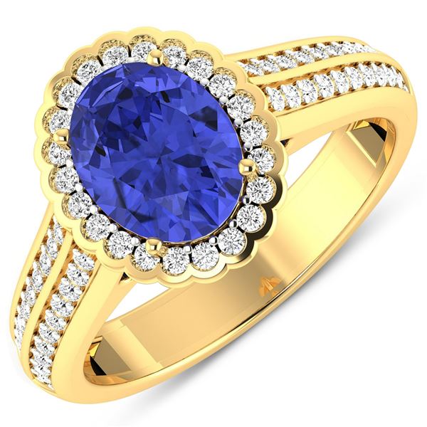 14KT Yellow Gold 1.41ct Tanzanite and Diamond Ring
