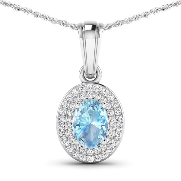 14KT White Gold 0.51ctw Aquamarine and Diamond Pendant