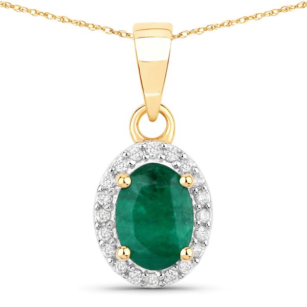 14KT Yellow Gold 0.83ctw Zambian Emerald and Diamond Pendant
