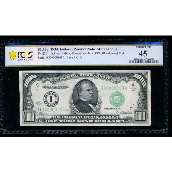 1934 $1000 Minneapolis FRN PCGS 45