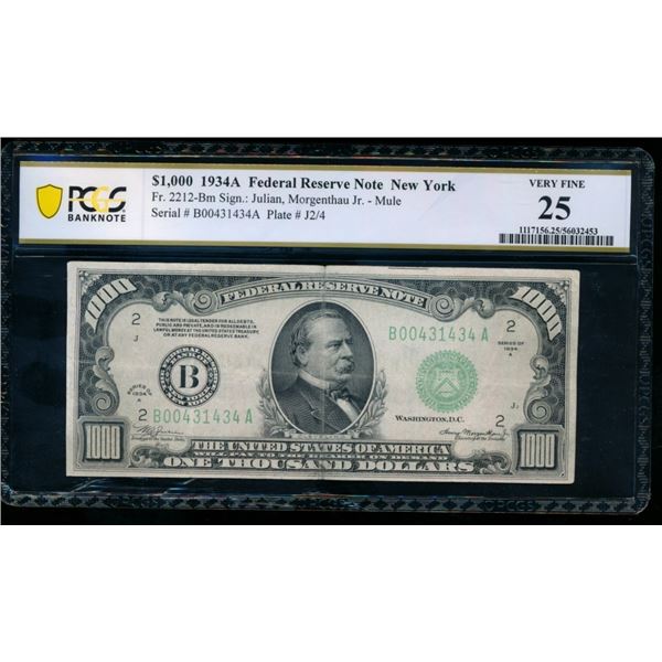 1934A $1000 New York FRN PCGS 25