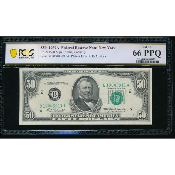 1969A $50 New York FRN PCGS 66PPQ