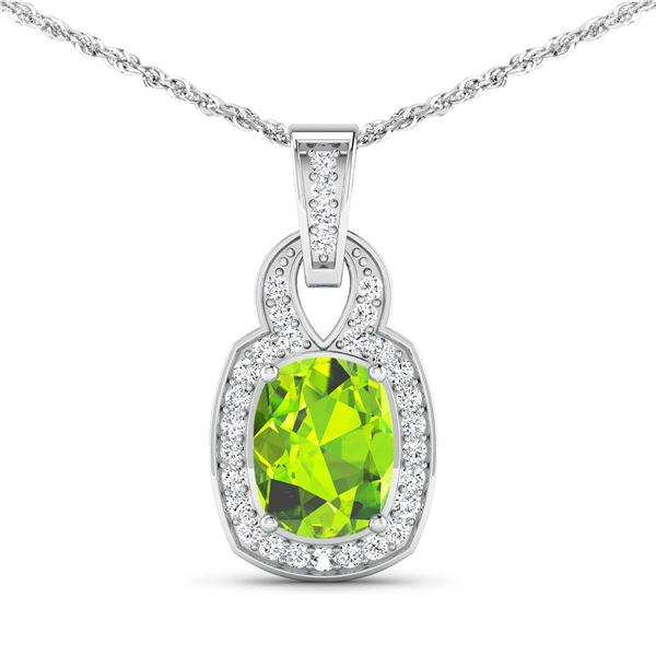 14KT White Gold 2ctw Peridot and Diamond Pendant