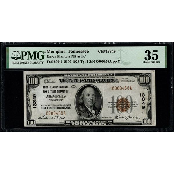 1929 $100 Memphis TN National PMG 35