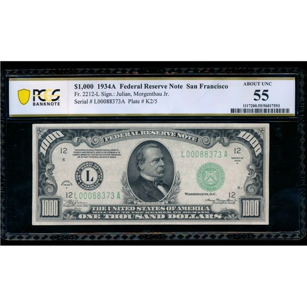 1934A $1000 San Francisco FRN PCGS 55