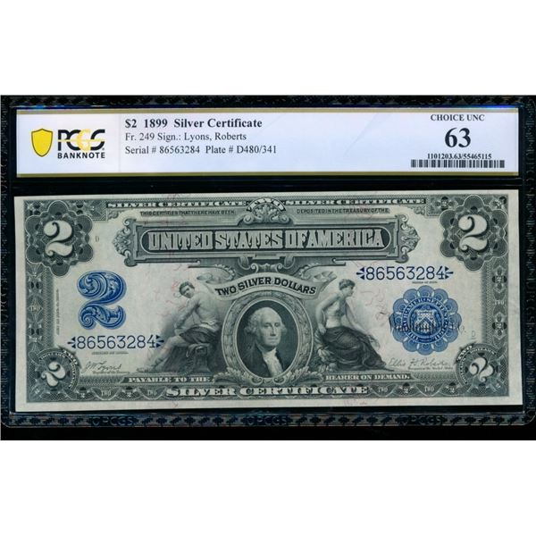 1899 $2 Mini Porthole Silver Certificate PCGS 63