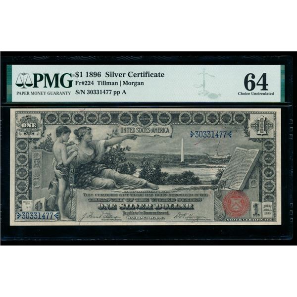 1896 $1 Educational Silver Certificate PMG 64