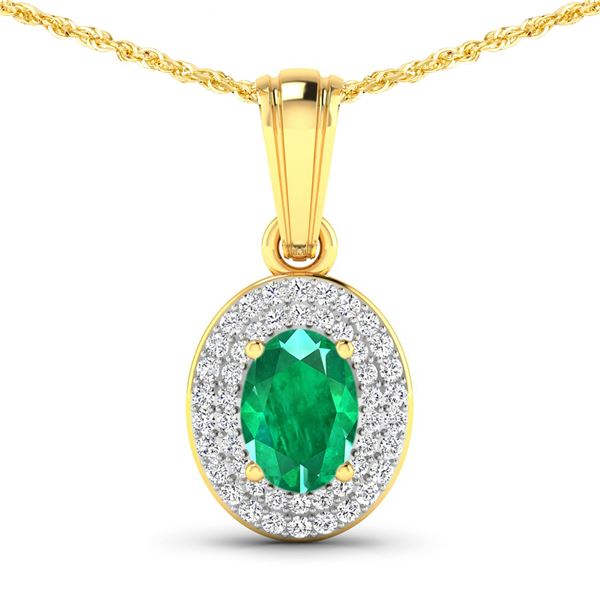14KT Yellow Gold 0.56ctw Zambian Emerald and Diamond Pendant