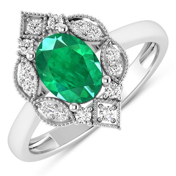 14KT White Gold 1ctw Zambian Emerald and Diamond Ring