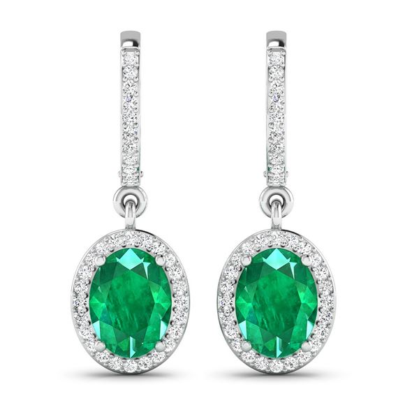 14KT White Gold 2ctw Zambian Emerald and Diamond Earrings