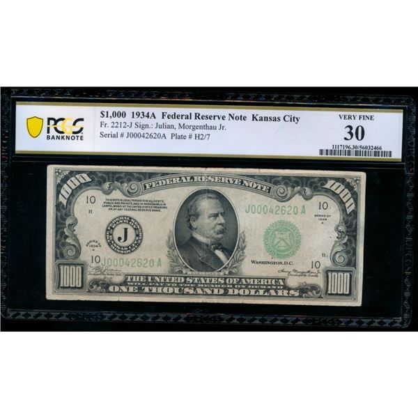 1934A $1000 Kansas City FRN PCGS 30