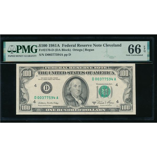 1981A $100 Cleveland FRN PMG 66EPQ