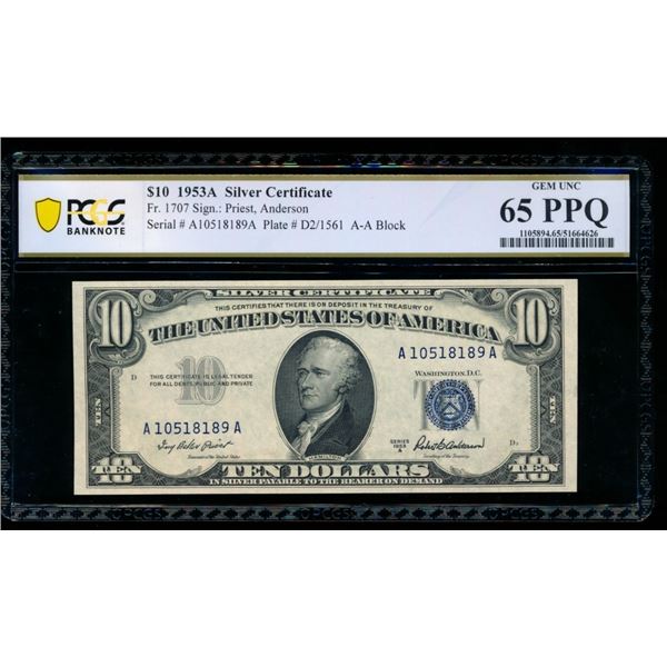 1953A $10 Silver Certificate PCGS 65PPQ