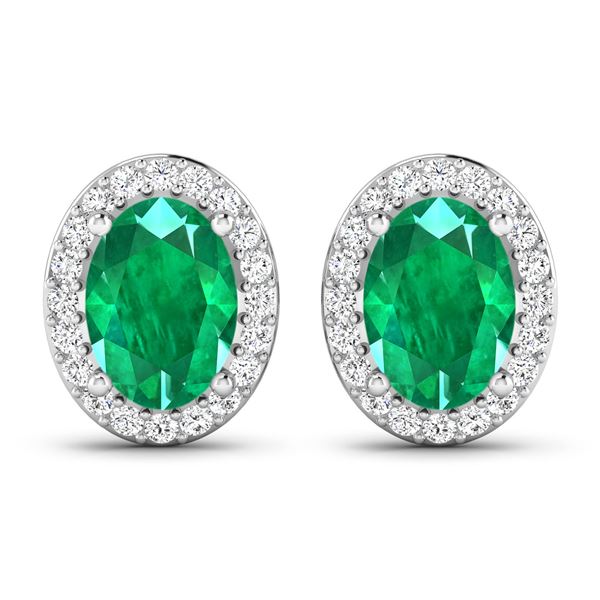 14KT White Gold 1.12ctw Zambian Emerald and Diamond Earrings