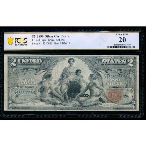 1896 $2 Educational Silver Certificate PCGS 20