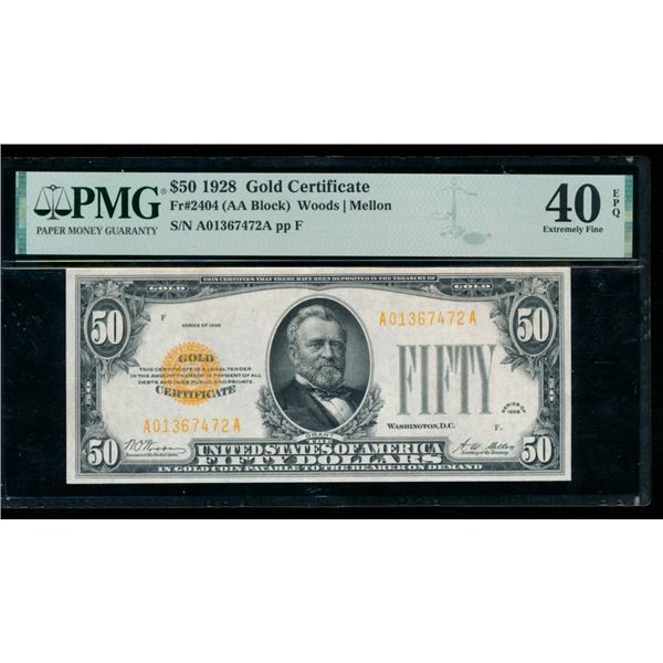 1928 $50 Gold Certificate PMG 40EPQ