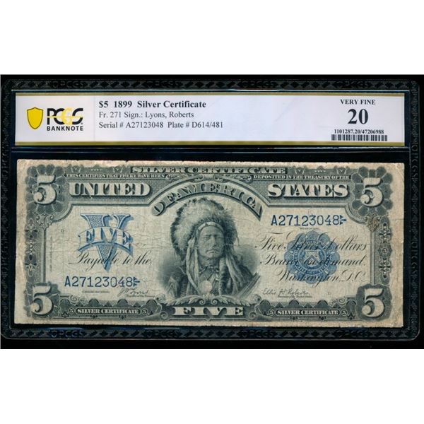 1899 $5 Chief Silver Certificate PCGS 20