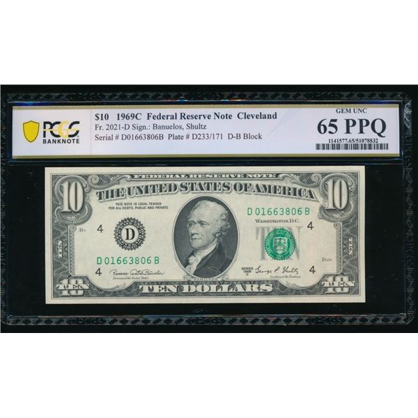 1969C $10 Cleveland FRN PCGS 65PPQ