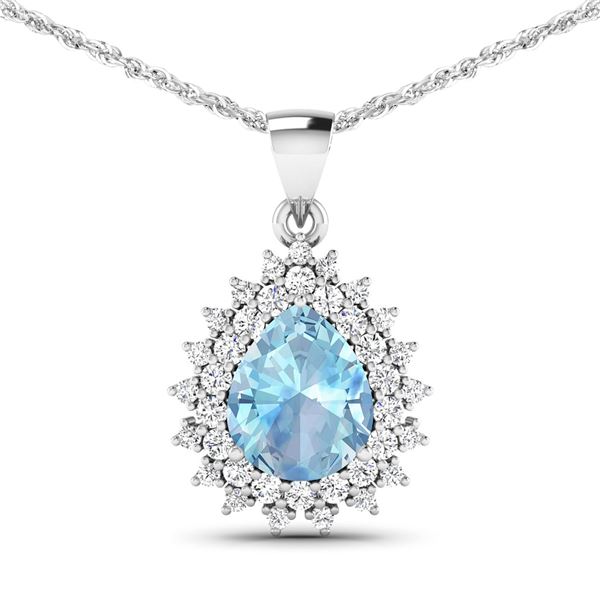 14KT White Gold 2.3ctw Aquamarine and Diamond Pendant