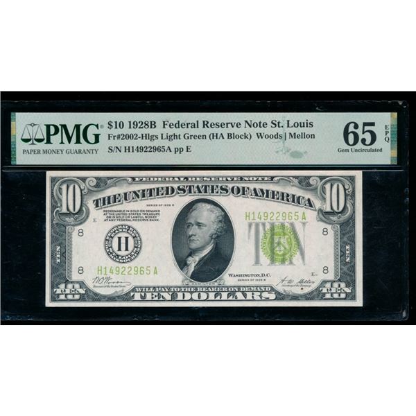 1928B $10 St Louis FRN PMG 65EPQ