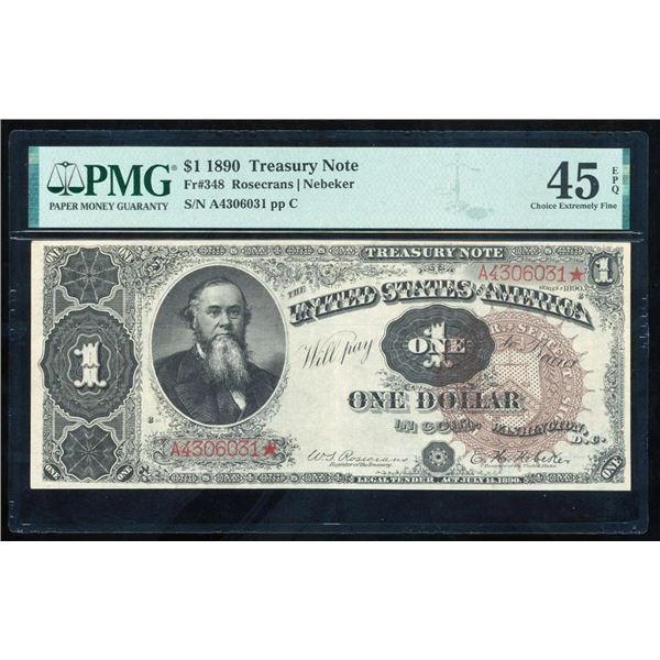 1890 $1 Treasury Note PMG 45EPQ