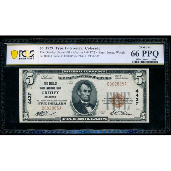 1929 $1 Greeley CO National PCGS 66PPQ