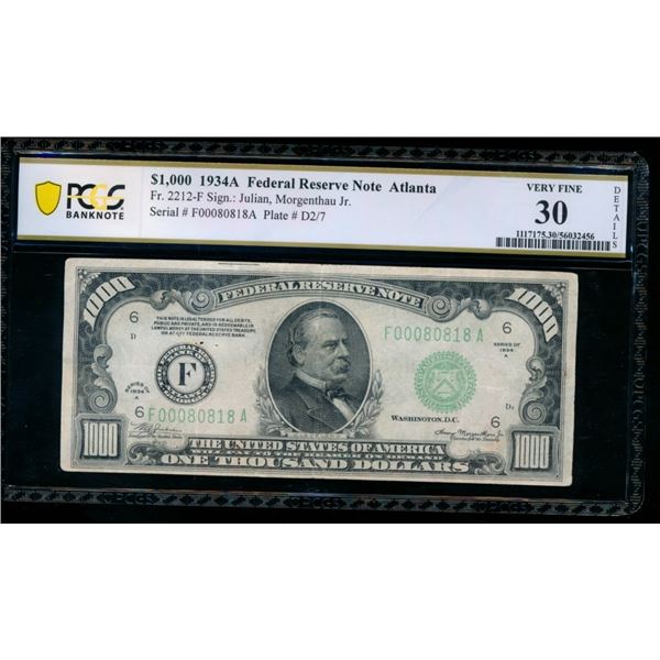 1934A $1000 Atlanta FRN PCGS 30