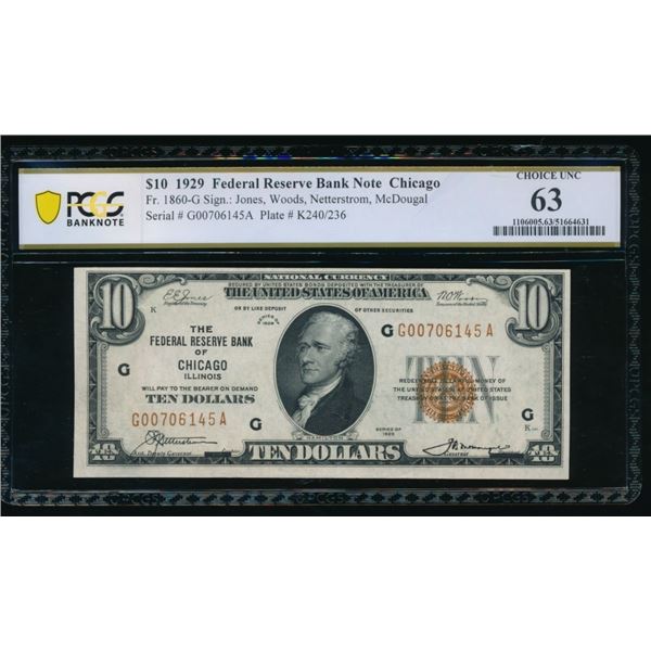 1929 $10 Chicago FRBN PCGS 63