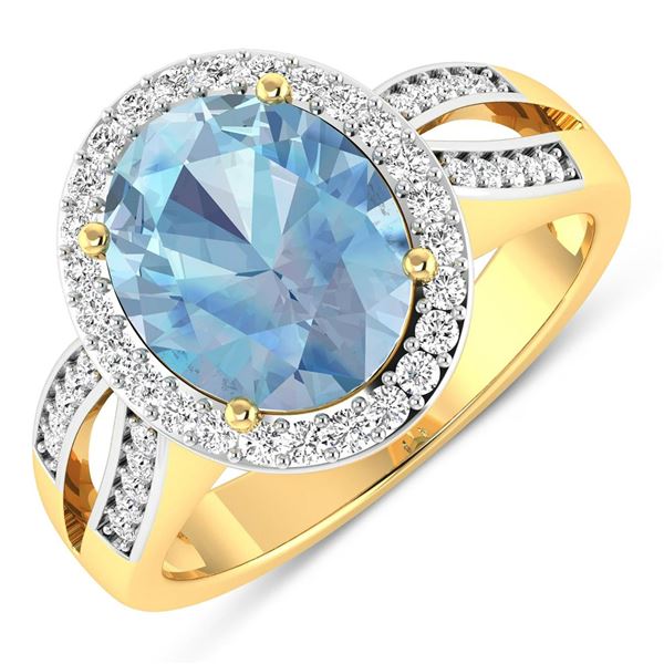 14KT Yellow Gold 2.9ctw Aquamarine and Diamond Ring