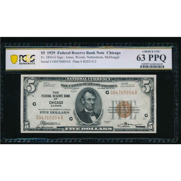 1929 $5 Chicago FRBN PCGS 63PPQ