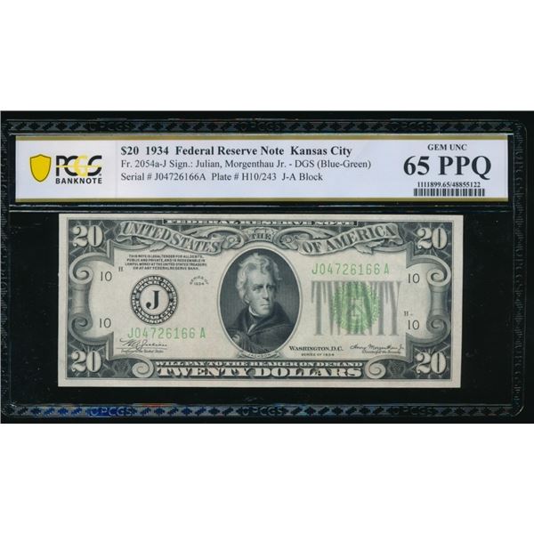 1934 $20 Kansas City FRN PCGS 65PPQ