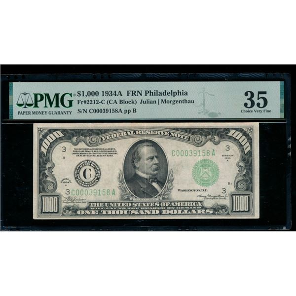 1934A $1000 Philadelphia FRN PMG 35
